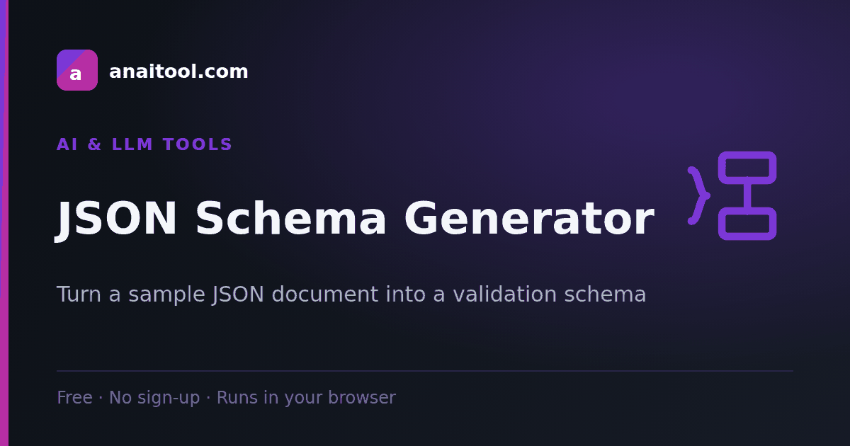 JSON Schema Generator — Turn a sample JSON document into a validation schema, a free browser-based tool on anaitool